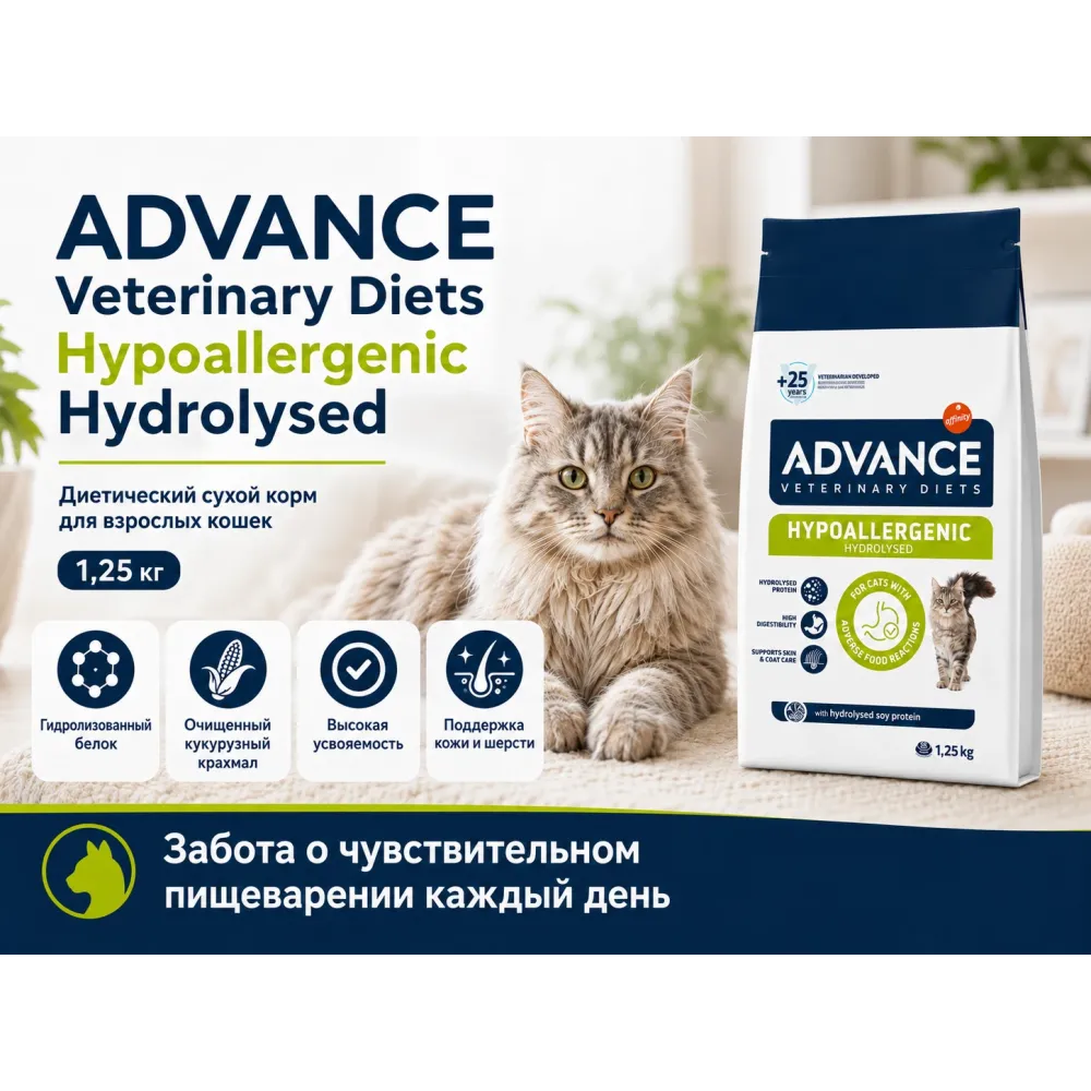 Advance Veterinary Diets Hypoallergenic — сухой ветеринарный корм для взрослых кошек, 1,25 кг