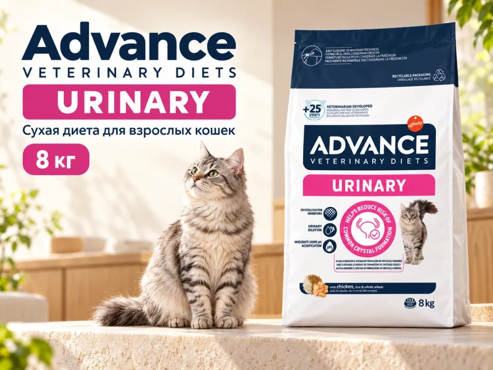 Advance Veterinary Diets Urinary — ветеринарная сухая диета с курицей для взрослых кошек, 8 кг