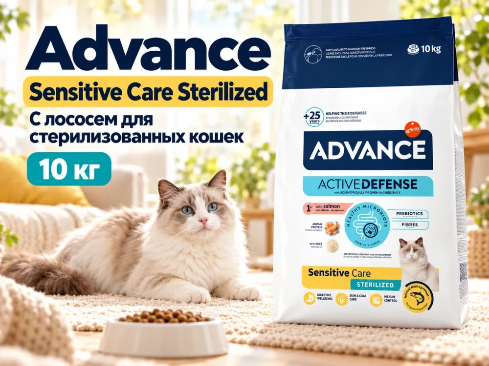 Advance Sensitive Care Sterilized сухой корм с лососем для взрослых стерилизованных кошек, 10 кг