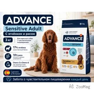 Advance Sensitive Adult с ягнёнком и рисом — сухой корм для взрослых собак, 3 кг