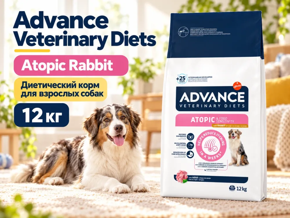 Advance Veterinary Diets Atopic Rabbit диетический сухой корм с кроликом для взрослых собак, 12 кг