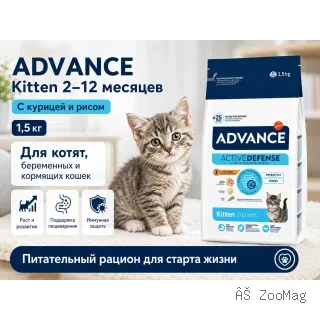 Advance Kitten с курицей и рисом — сухой корм для котят 2–12 месяцев, 1,5 кг
