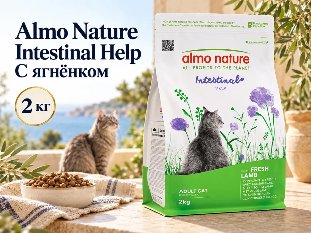 Almo Nature Intestinal Help с ягнёнком сухой корм для взрослых кошек с чувствительным пищеварением, 2 кг