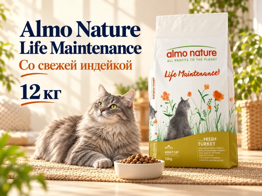 Almo Nature Life Maintenance со свежей индейкой сухой корм для взрослых кошек, 12 кг