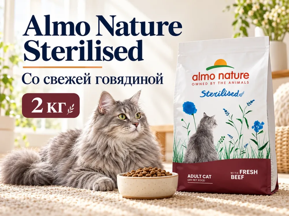 Almo Nature Sterilised со свежей говядиной сухой корм для стерилизованных кошек, 2 кг