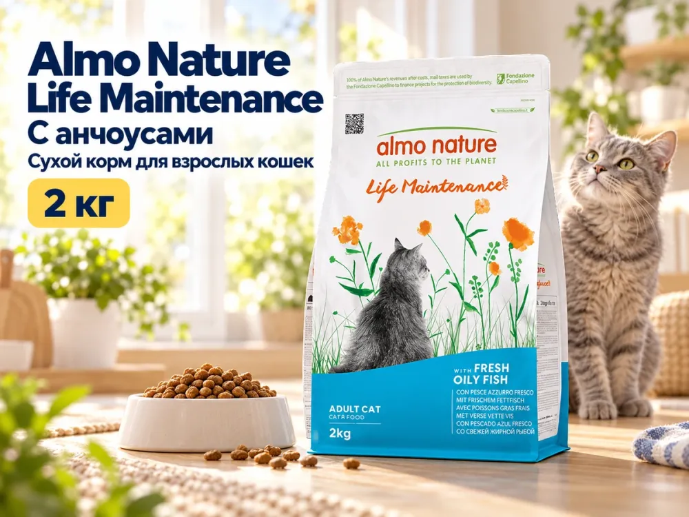 Almo Nature Life Maintenance с анчоусами сухой корм для взрослых кошек, 2 кг