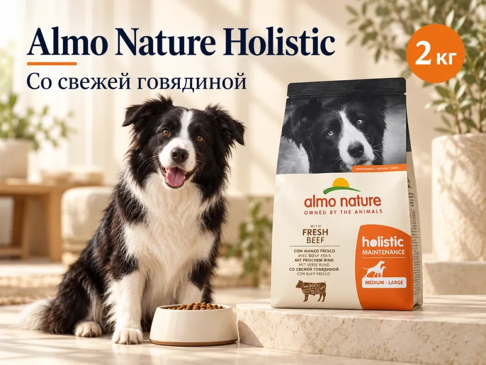 Almo Nature Holistic Maintenance Medium Large со свежей говядиной сухой корм для взрослых собак средних и крупных пород, 2 кг