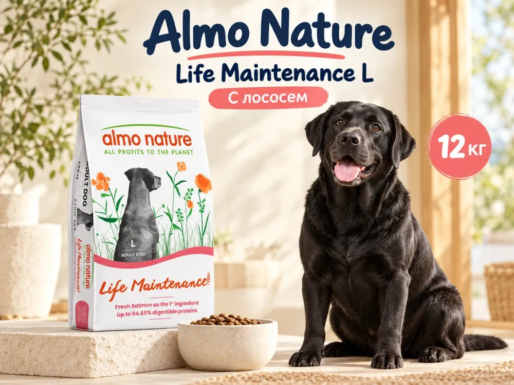 Almo Nature Life Maintenance L со свежим лососем сухой корм для взрослых собак крупных пород, 12 кг