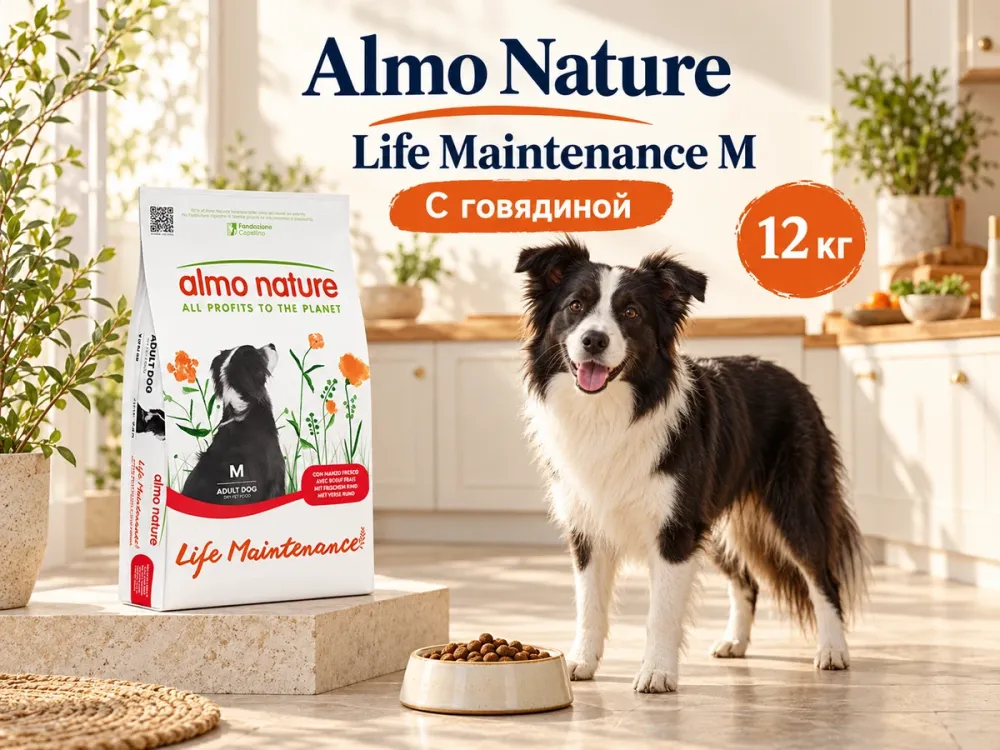 Almo Nature Life Maintenance M со свежей говядиной сухой корм для взрослых собак средних пород, 12 кг