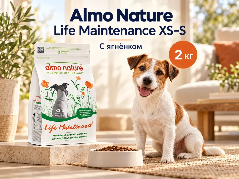 Almo Nature Life Maintenance XS S со свежим ягнёнком сухой корм для взрослых собак мелких пород, 2 кг