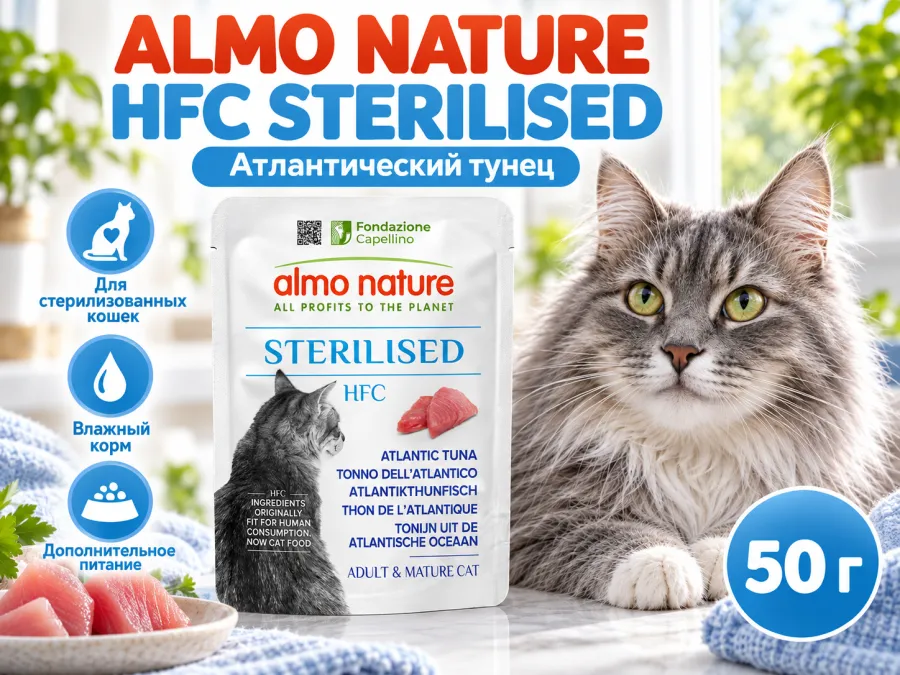 Almo Nature HFC влажный корм для стерилизованных кошек, с атлантическим тунцом пауч 50 г