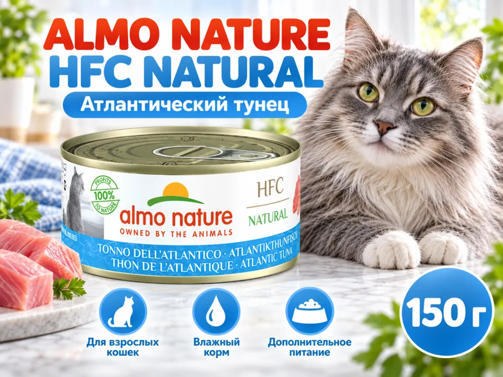 Almo Nature HFC для кошек из атлантического тунца, консервы 150г