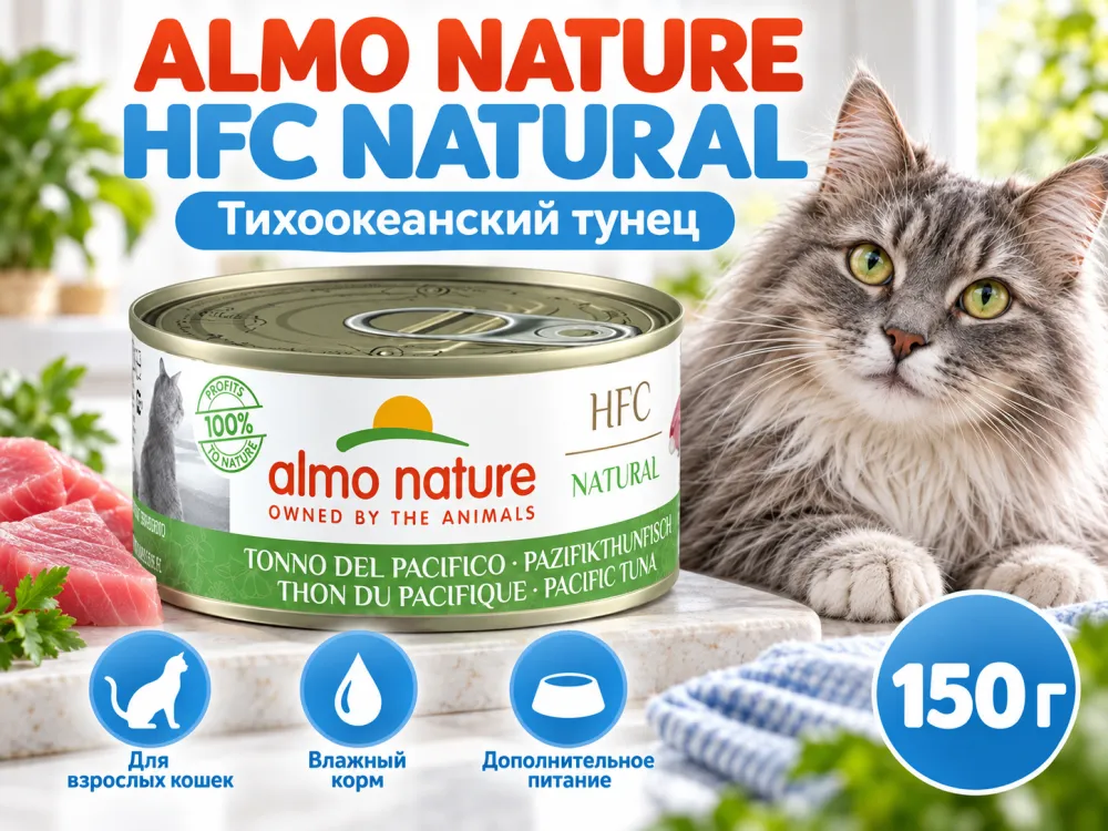 Almo Nature HFC для кошек из тихоокеанского тунца, консервы 150г