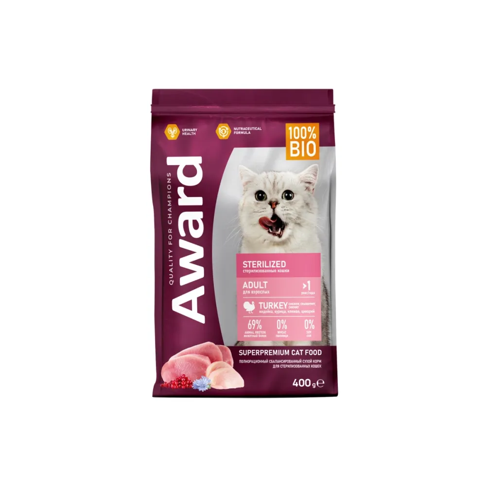 Award сухой корм Sterilized с индейкой и курицей для стерилизованных кошек 400 г