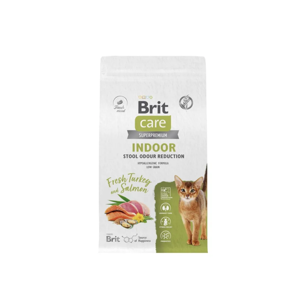 Brit Care сухой корм Indoor Stool Odour Reduction для взрослых кошек с индейкой и лососем 1,5 кг