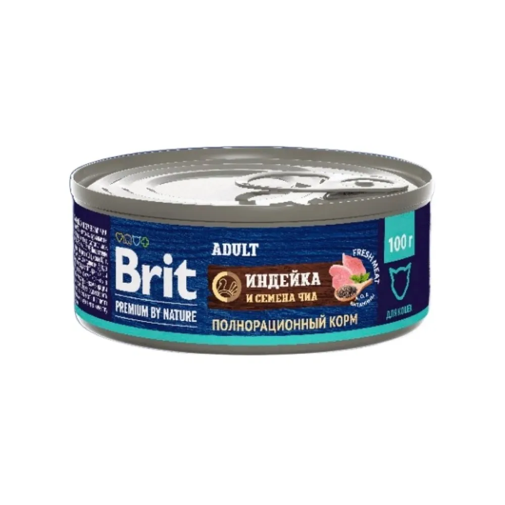 Brit Premium влажный корм by Nature для взрослых кошек с индейкой и семенами чиа 100 г
