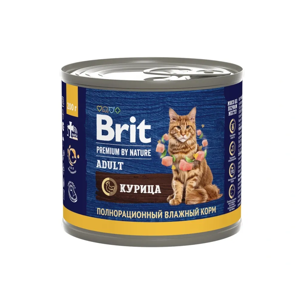 Brit Premium влажный корм by Nature для взрослых кошек с курицей 200 г