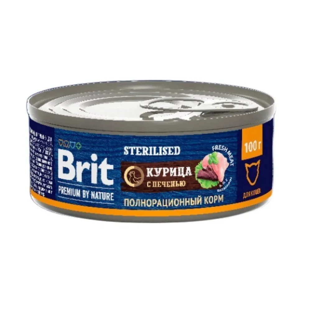 Brit Premium влажный корм by Nature Sterilised для взрослых стерилизованных кошек с курицей и печенью 100 г