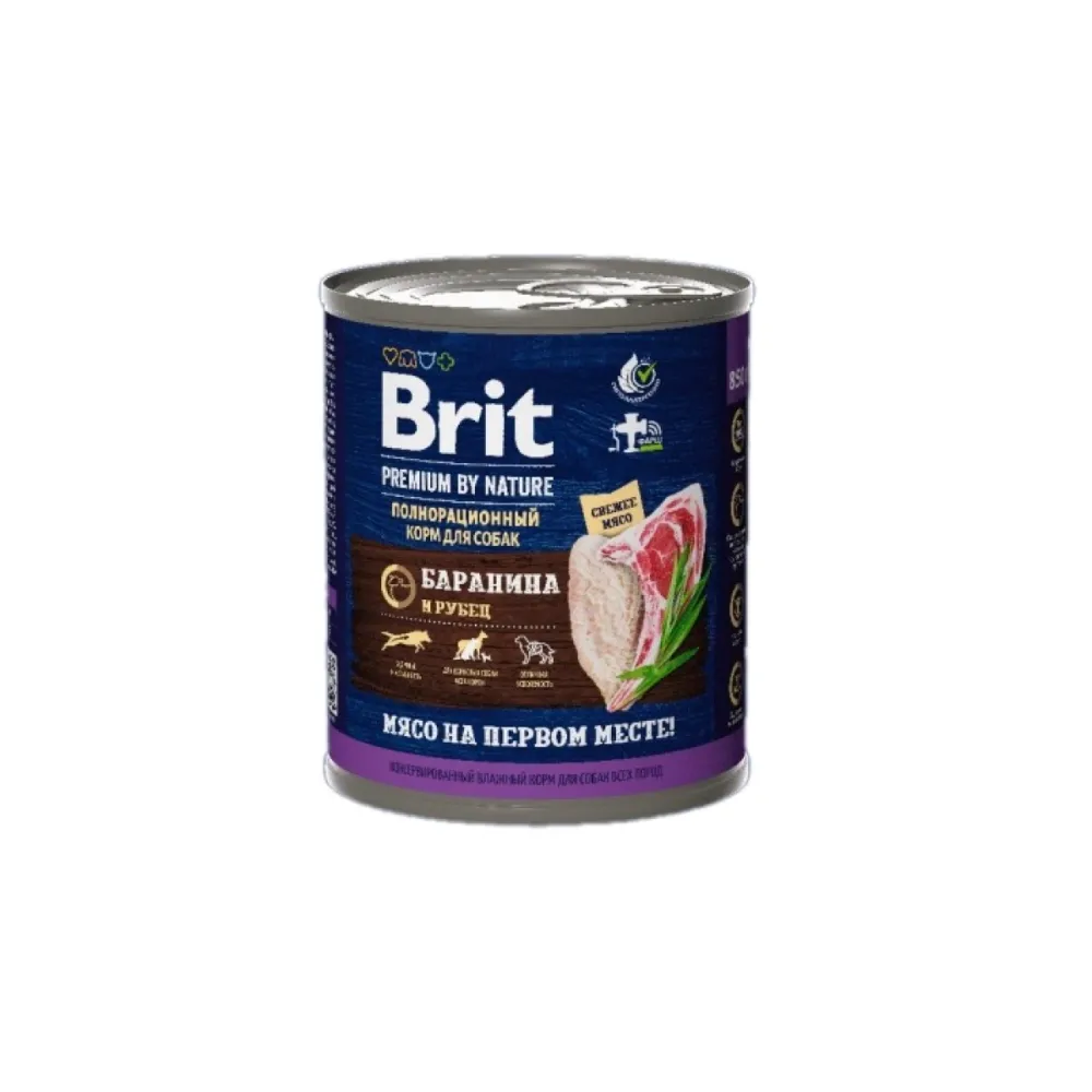 Brit Premium влажный корм by Nature для взрослых собак всех пород с бараниной и рубцом 850 г