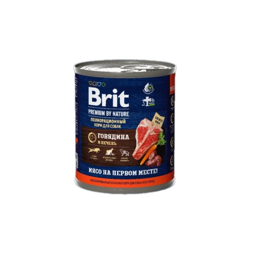 Brit Premium влажный корм by Nature для взрослых собак всех пород с говядиной и печенью 850 г