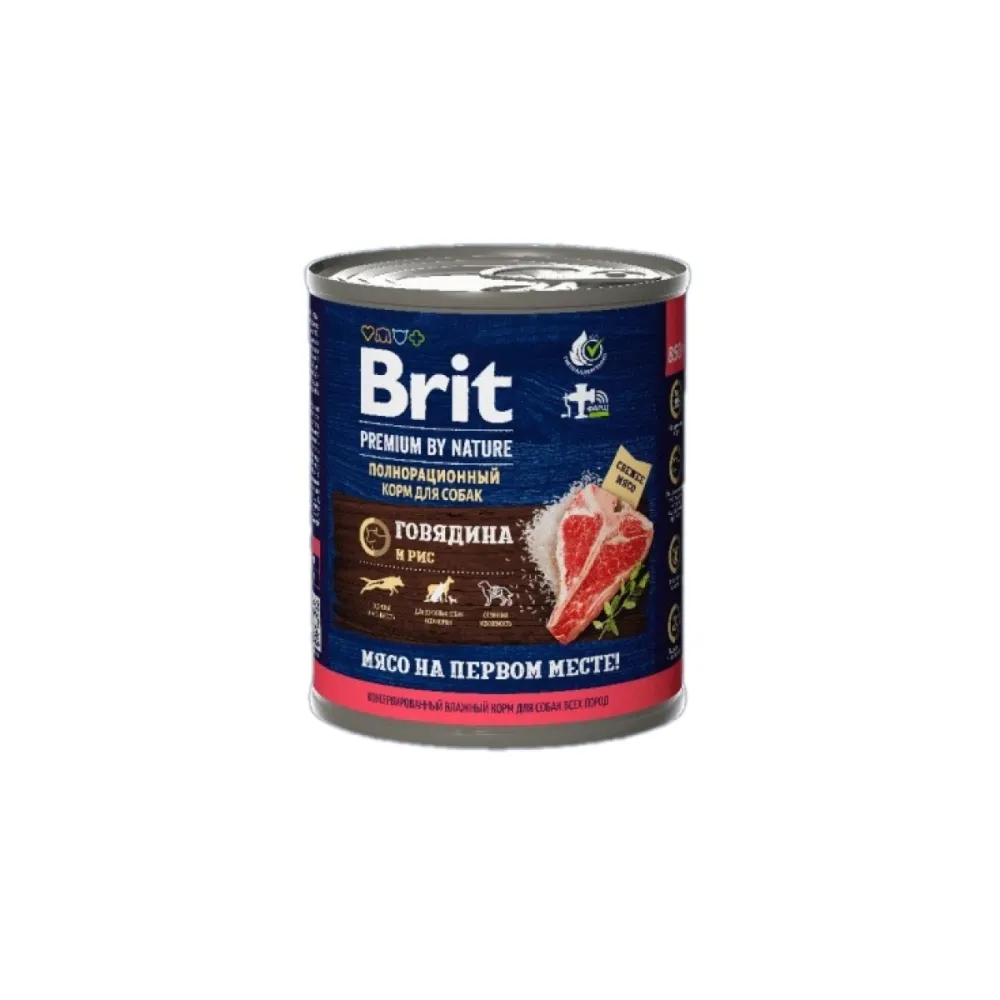 Brit Premium влажный корм by Nature для взрослых собак всех пород с говядиной и рисом 850 г