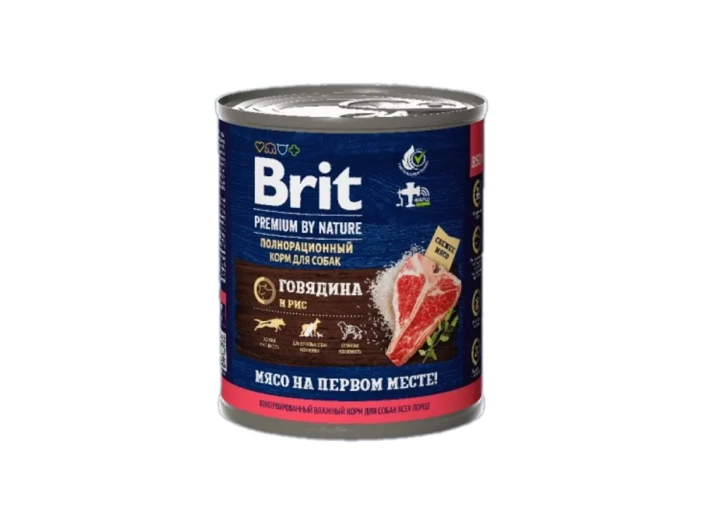 Brit Premium влажный корм by Nature для взрослых собак всех пород с говядиной и рисом 850 г