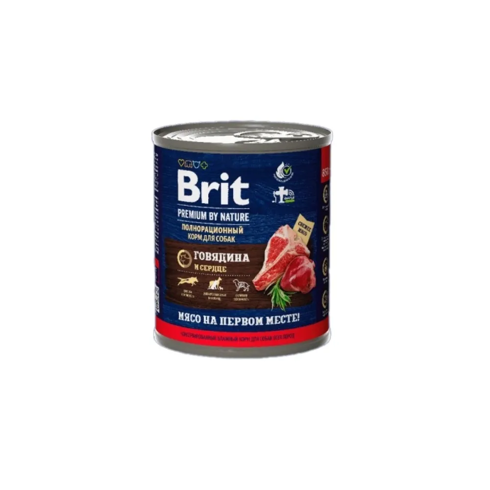 Brit Premium влажный корм by Nature для взрослых собак всех пород с говядиной и сердцем 850 г