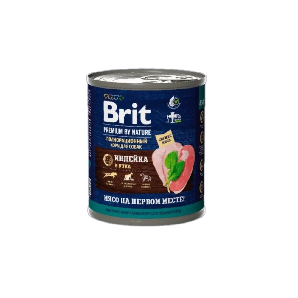 Brit Premium влажный корм by Nature для взрослых собак всех пород с индейкой и уткой 850 г