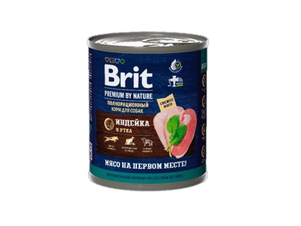Brit Premium влажный корм by Nature для взрослых собак всех пород с индейкой и уткой 850 г