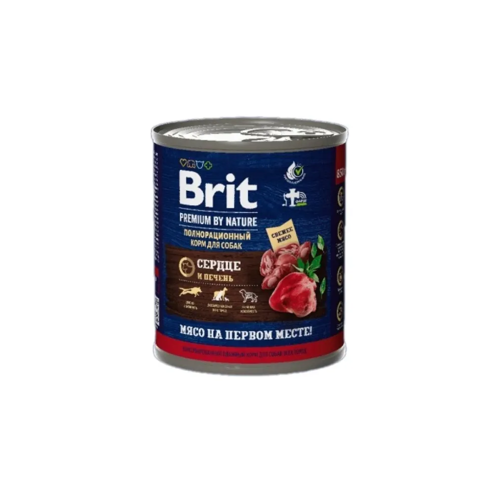 Brit Premium влажный корм by Nature для взрослых собак всех пород с сердцем и печенью 850 г