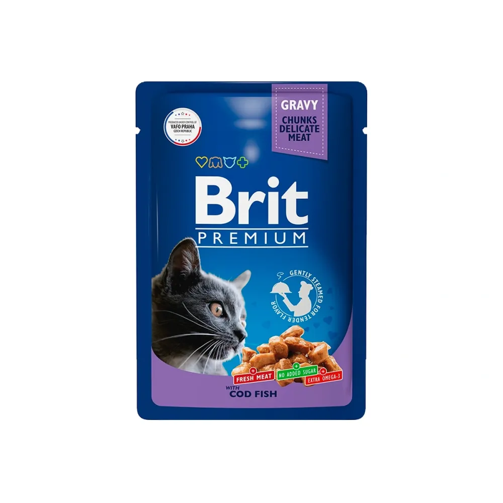 Brit Premium влажный корм Adult для взрослых кошек с треской в соусе 85 г