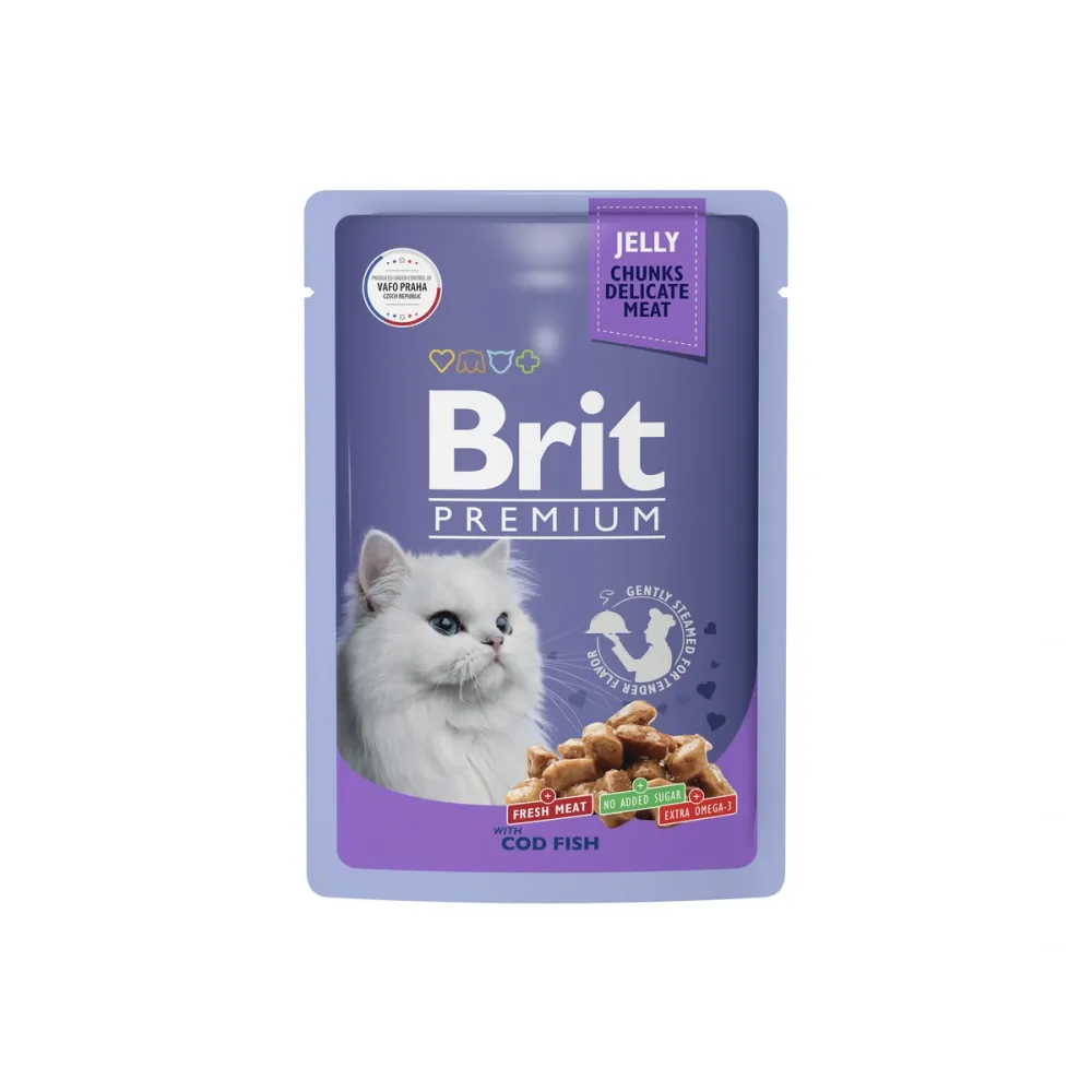 Brit Premium влажный корм Adult для взрослых кошек с треской в желе 85 г
