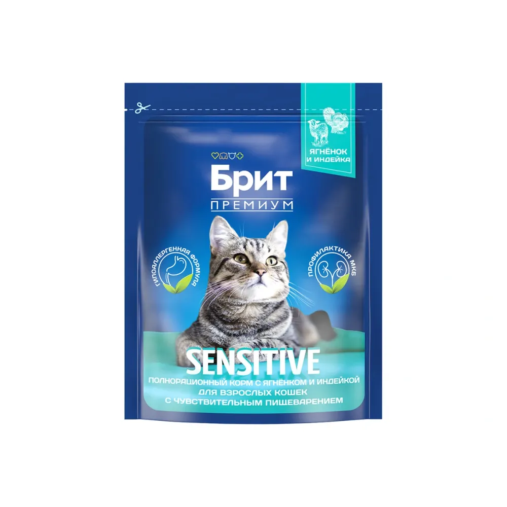 Brit Premium сухой корм Sensitive с ягнёнком и индейкой для взрослых кошек 400 г
