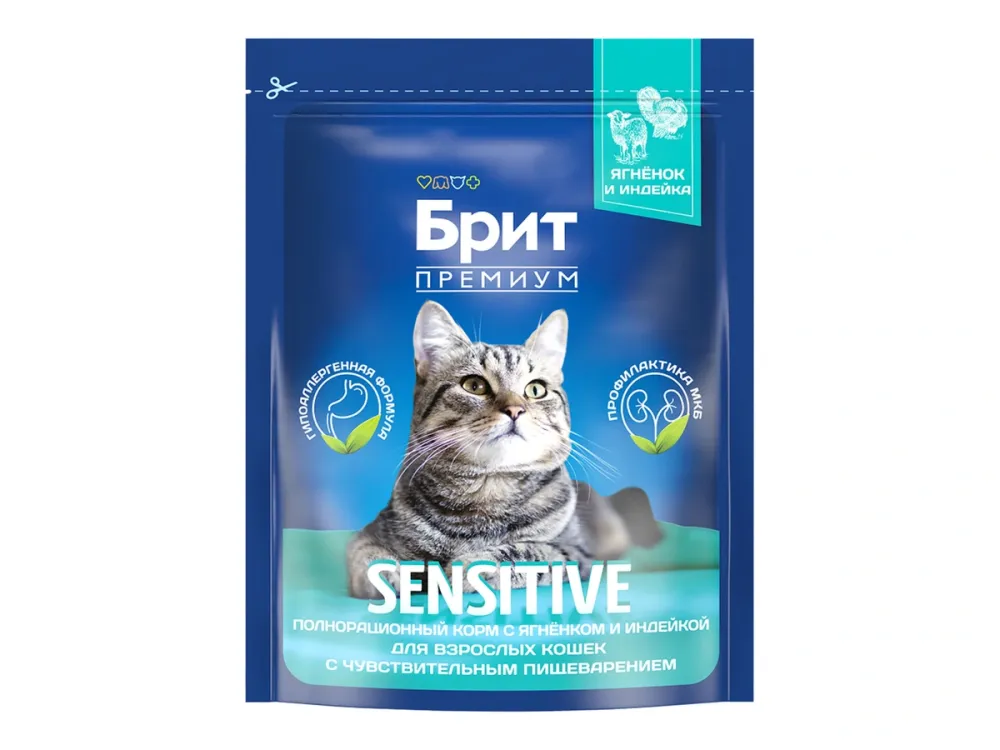 Brit Premium сухой корм Sensitive с ягнёнком и индейкой для взрослых кошек 400 г