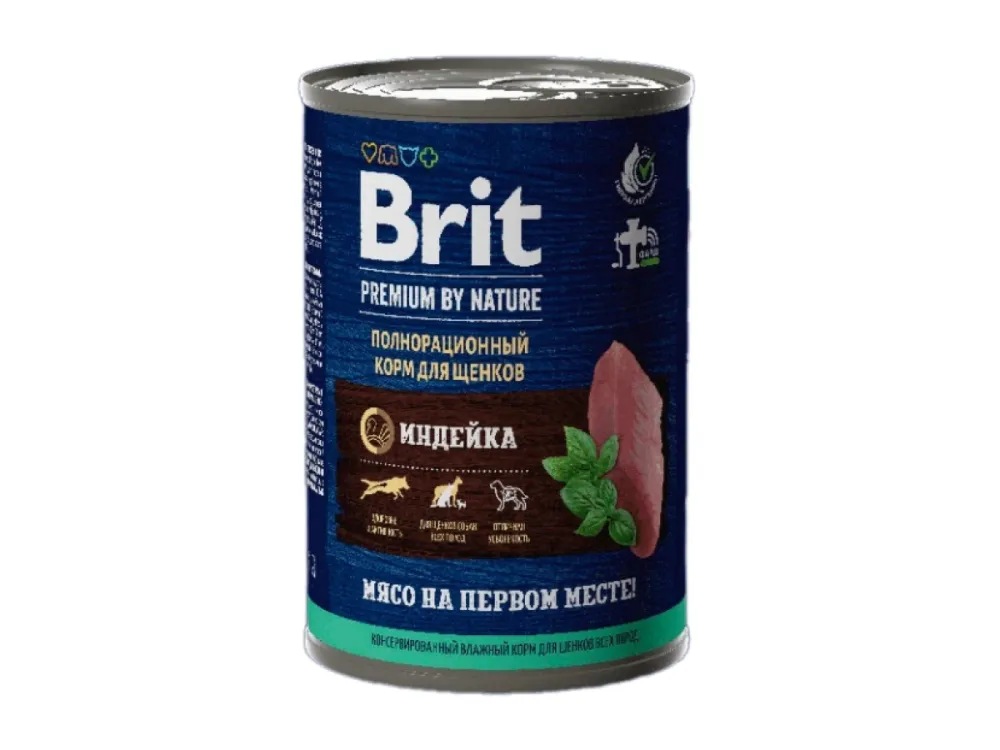 Brit Premium влажный корм by Nature для щенков всех пород с индейкой 410 г