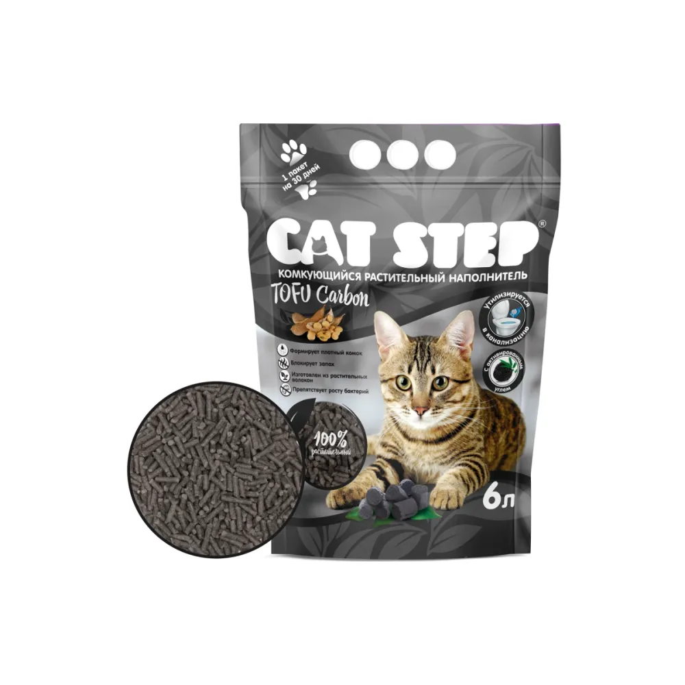 CAT STEP наполнитель Tofu Carbon комкующийся растительный для кошек 6 л