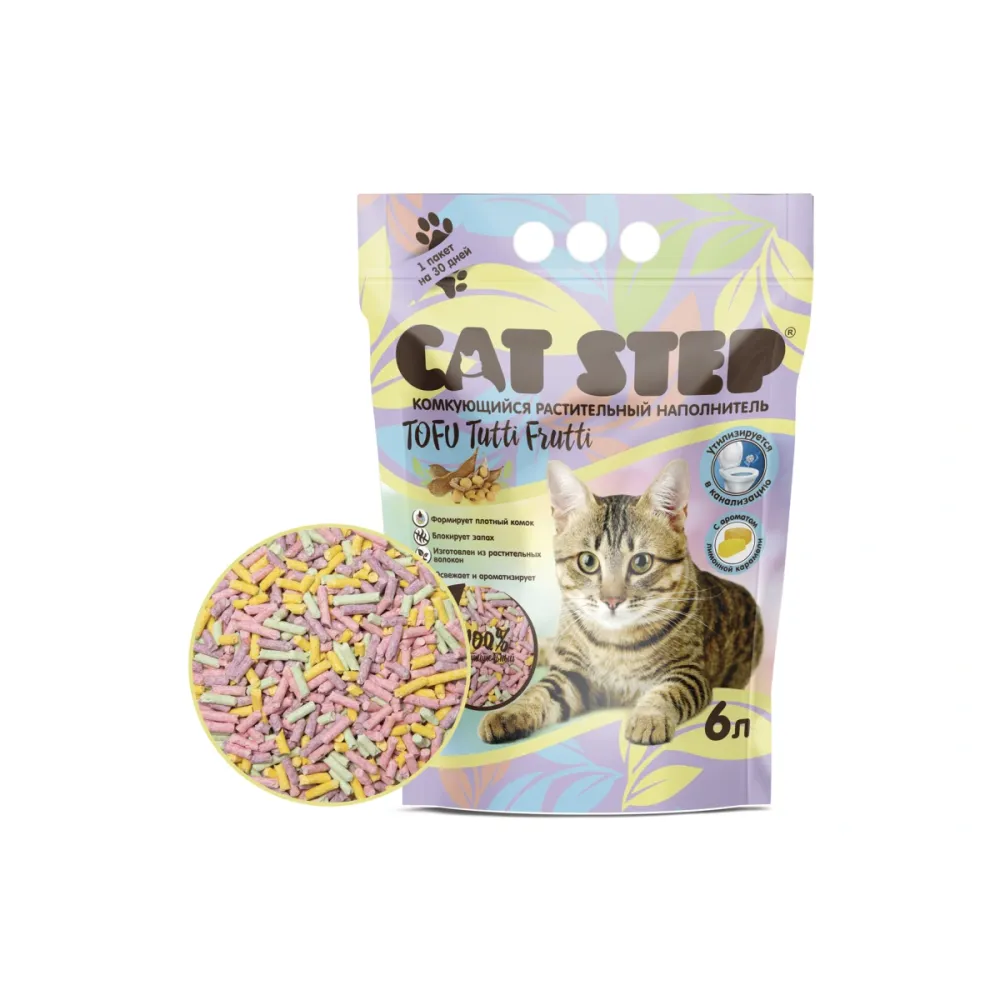 CAT STEP наполнитель Tofu Tutti Frutti комкующийся растительный для кошек 6 л