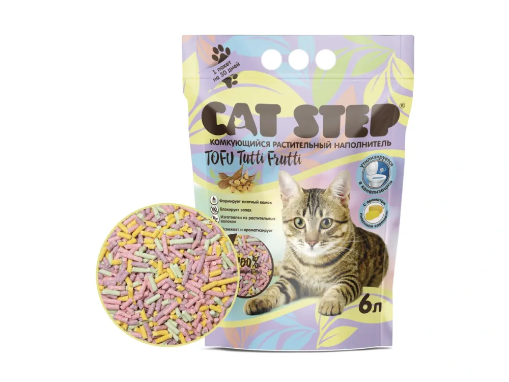 CAT STEP наполнитель Tofu Tutti Frutti комкующийся растительный для кошек 6 л