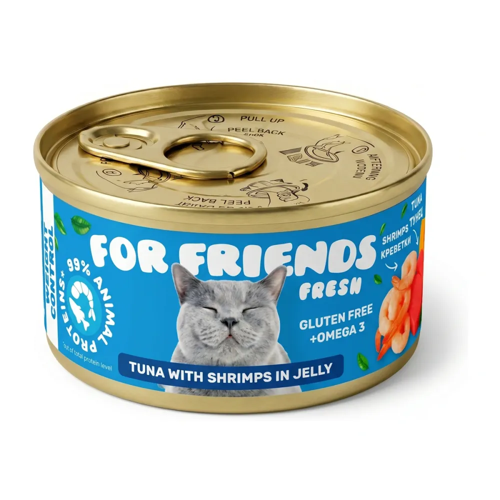For Friends Fresh Weight Control влажный корм для стерилизованных кошек с тунцом, креветкой и тыквой в желе, 85 г