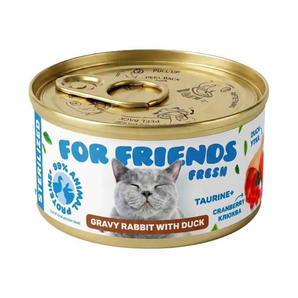 For Friends Fresh Gravy влажный корм для стерилизованных кошек с кроликом, уткой и клюквой в бульоне, 85 г
