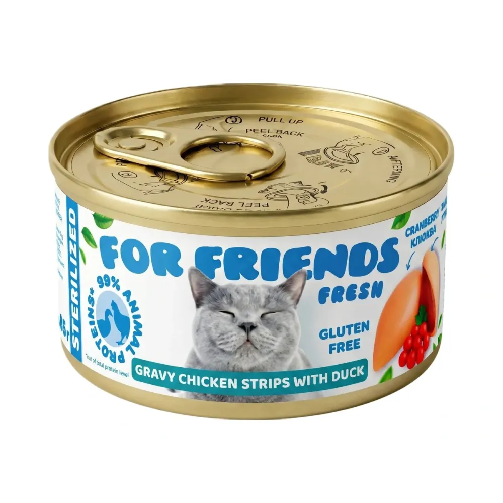 For Friends Fresh Gravy влажный корм для стерилизованных кошек с курицей, уткой и клюквой в бульоне, 85 г