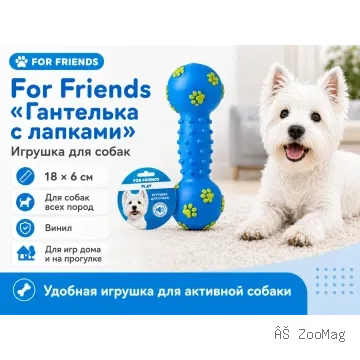 For Friends «Гантелька с лапками» — виниловая игрушка для собак, 18 × 6 см