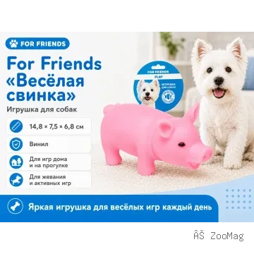 For Friends «Весёлая свинка» — виниловая игрушка для собак, 14,8 см