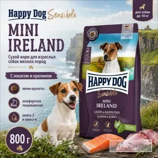 Happy Dog Mini Ireland сухой корм для собак мелких пород с лососем и кроликом, 800 г