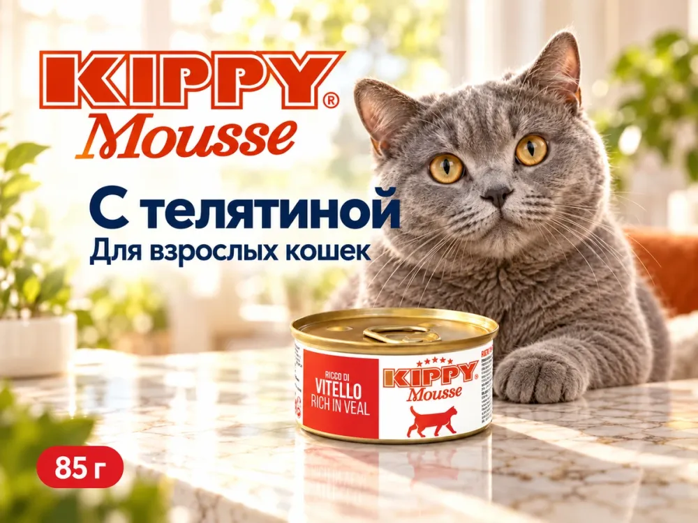 Kippy Mousse с телятиной влажный корм для взрослых кошек, 85 г
