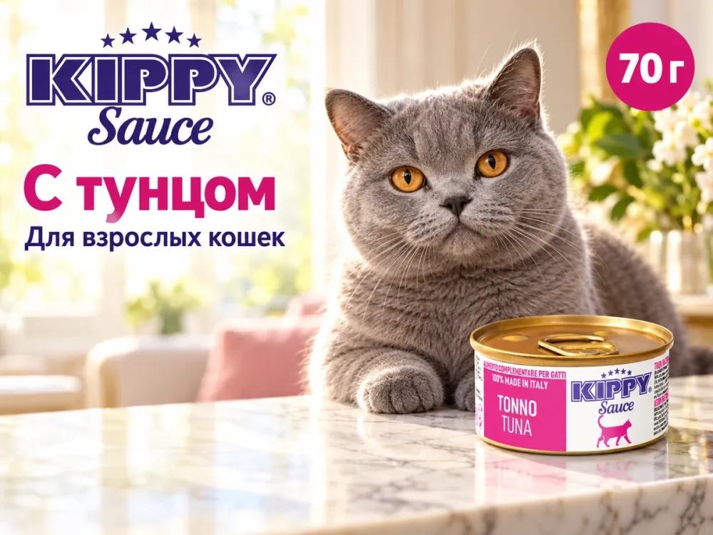 Kippy Sauce с тунцом дополнительный корм для взрослых кошек, 70 г
