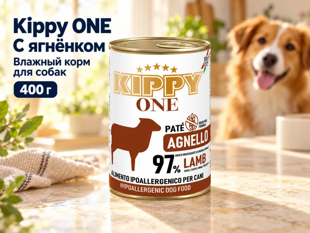 Kippy ONE Monoprotein с ягнёнком влажный корм для собак, 400 г