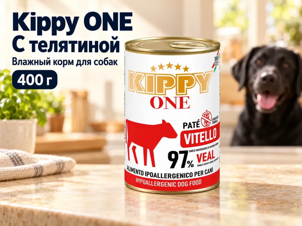 Kippy ONE Monoprotein с телятиной влажный корм для собак, 400 г