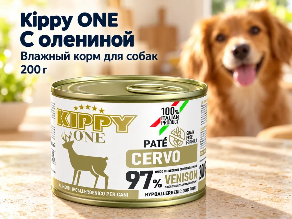 Kippy ONE Monoprotein с олениной влажный корм для собак, 200 г