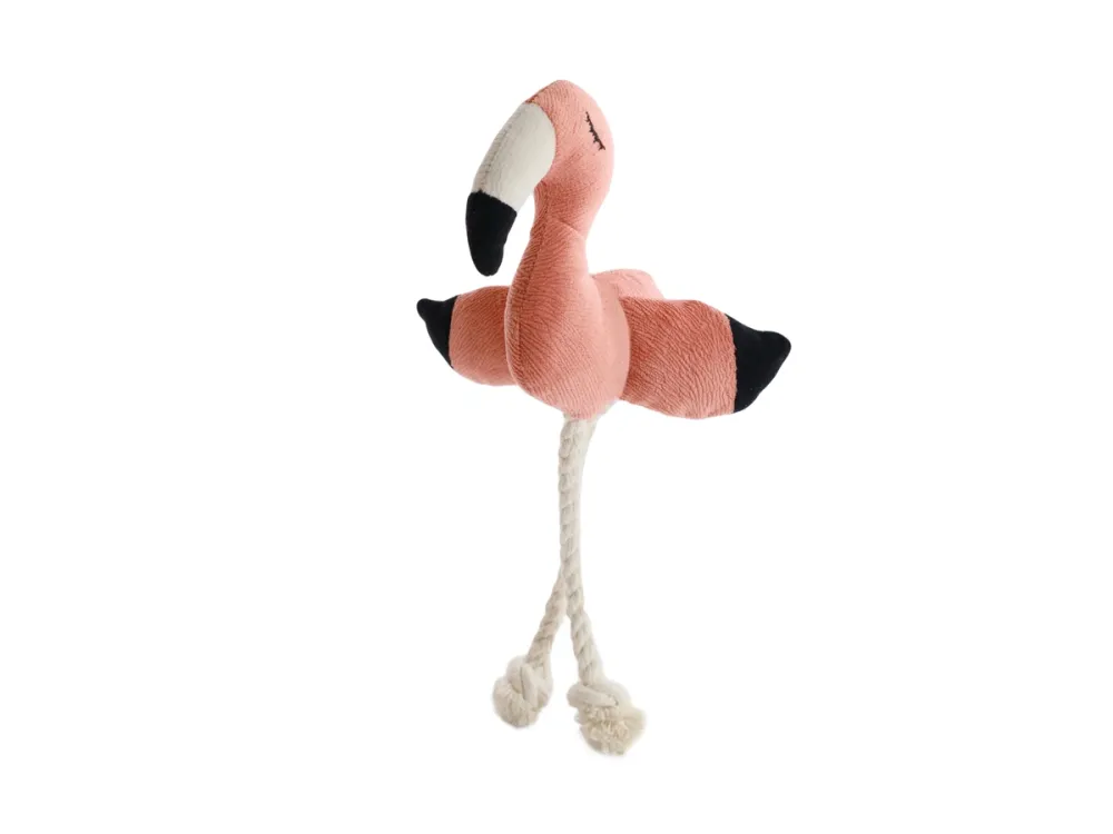 Mr.Kranch игрушка Фламинго с канатом и пищалкой для собак, персиковая, 24 × 13,5 × 6 см